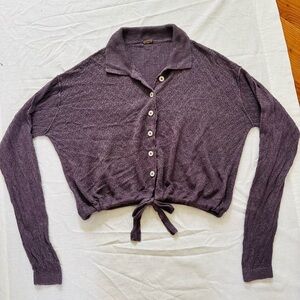 Free People Purple Cropped Button Up Cardigan